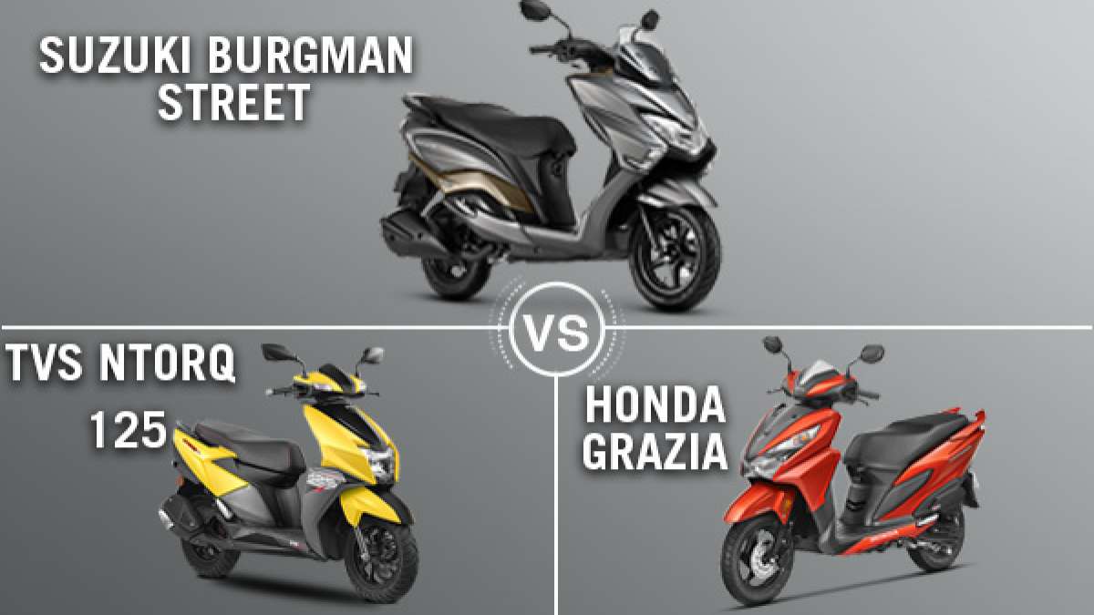 Suzuki Burgman Street Vs TVS Ntorq 125 Vs Honda Grazia Comparison