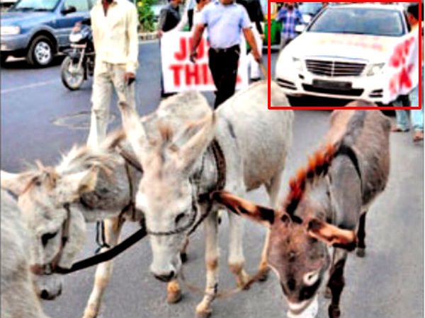 Mercedes E-Class | Pulled By Donkeys | As Protest | After repeated ...