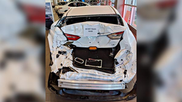 A Toyota Camry Crashed In Arizona, USA — Dealership Displays The Car To Showcase Its Safety