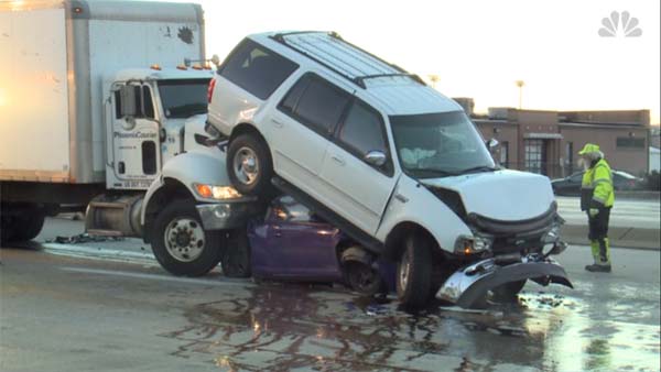 Car Gets Crushed Between A Truck & SUV But Drivers Walk Away Without Injuries