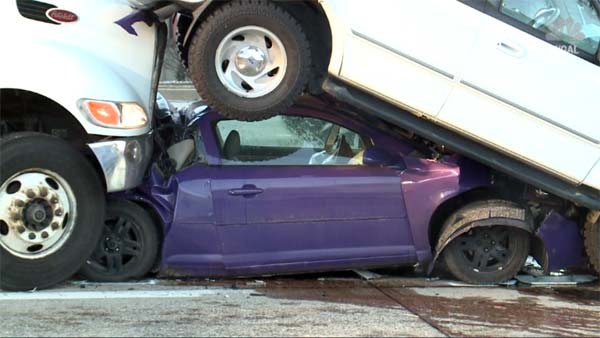 Car Gets Crushed Between A Truck & SUV But Drivers Walk Away Without Injuries