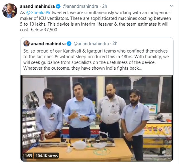 Mahindra Produces Ventilator Prototypes Within 48 Hours To Support Covid-19 Containment In India