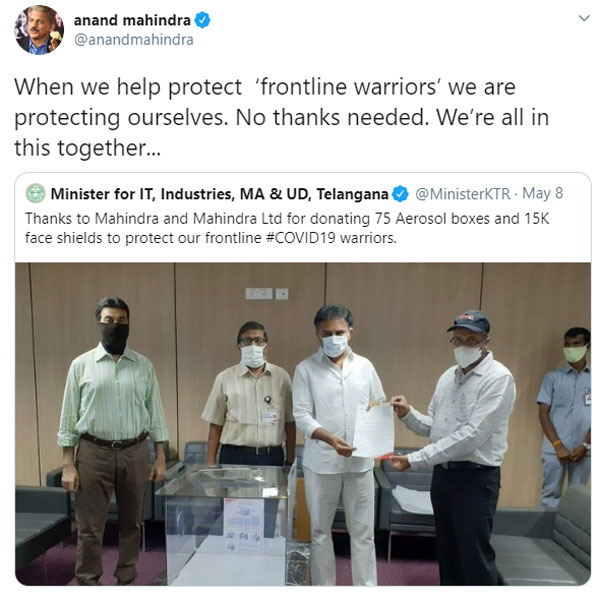Mahindra Distributes Aerosol Boxes And Face Shields To Telangana Government