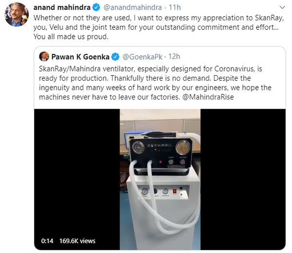 Mahindra High-Spec Ventilators Ready For Production :To Treat Covid-19 Patients