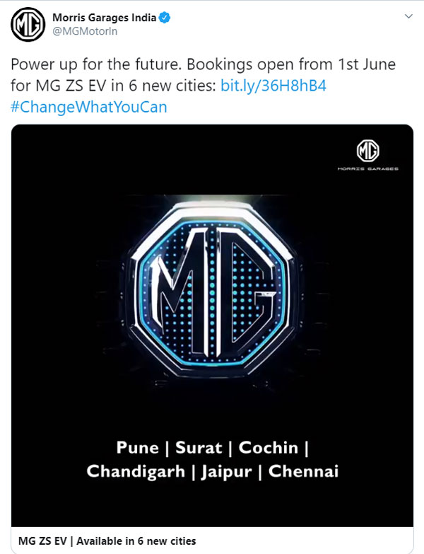 MG ZS EV Bookings To Reopen On June 1: Will Be Introduced In Six New Cities