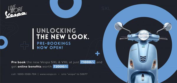 New Vespa VXL, SXL Facelift Models Pre Bookings Begin Ahead Of Launch