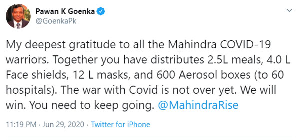 Mahindra Distributes Over 16 Lakh Face Masks, Shields & Meals In Last 3 Months To Support The Fight Against Coronavirus In India