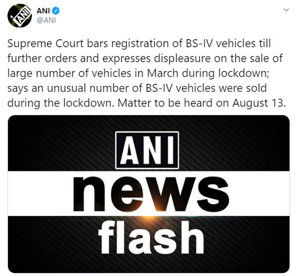Supreme Court Stops Registration Of BS4 Vehicles Until Further Notice