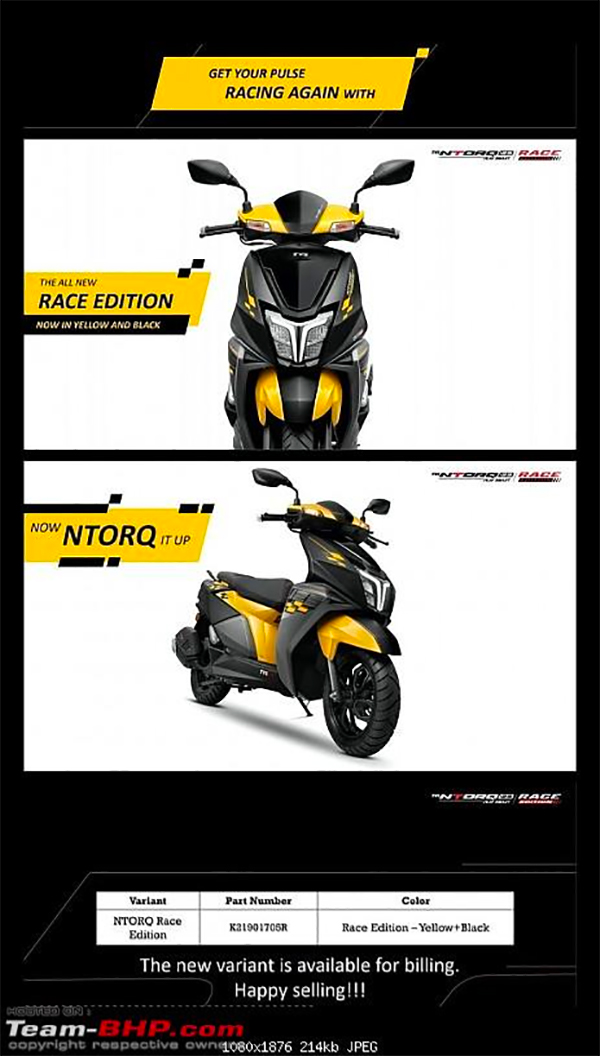 TVS Ntorq Race Edition In Yellow Paint Scheme Leaked Ahead Of Launch: Details