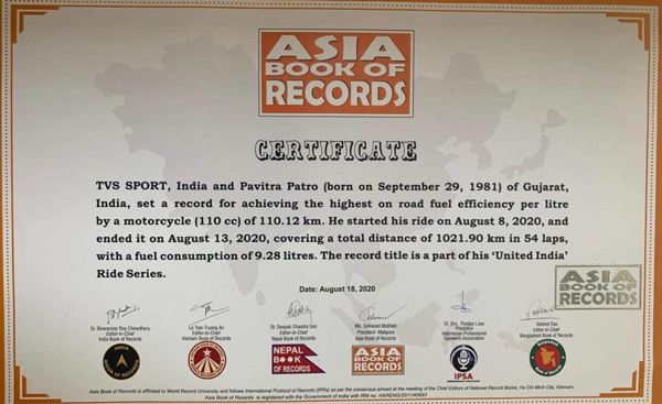 TVS Sport BS6 Mileage Of 110.12Kmpl Added To Asia Book Of Records: Second Time In A Row!