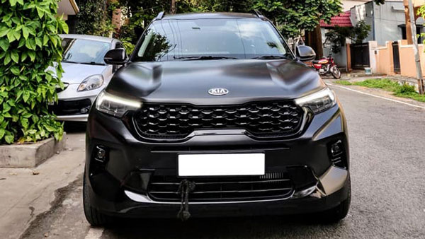 Kia Sonet Modified In Bangalore: Custom Black Wrapped SUV With Black Grille, 16-Inch Black GTR Pro Alloys & Other Changes Made