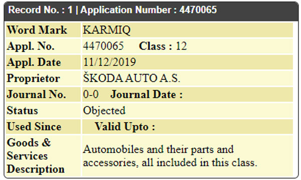 Skoda India Trademarks Three Names Ahead Of Vision IN SUV Launch: Kosmiq, Karmiq & Kushaq