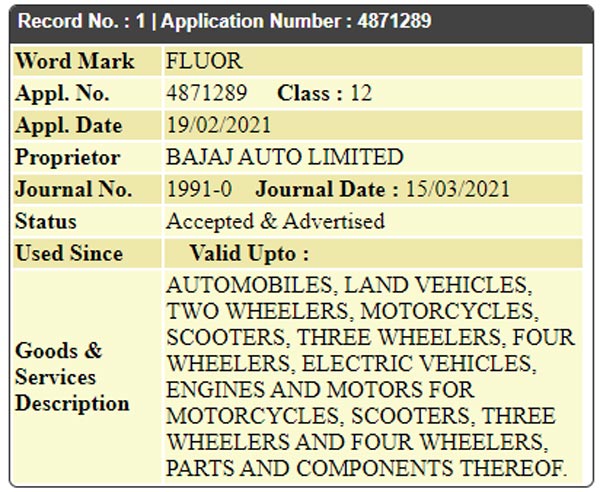 Bajaj Auto Trademarks Fluor & Fluir Names In India: Could It Be An Electric Two-Wheeler?
