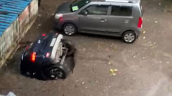 Car Falls Into Sinkhole At Mumbai Parking Lot — Shocking Visuals Surface; Hyundai Venue Sinks