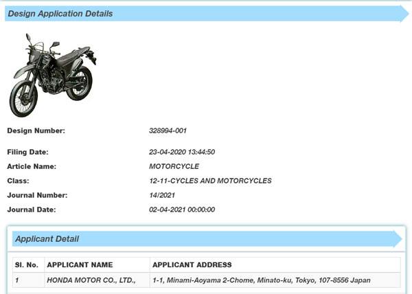 Honda CRF300L Dual-Purpose Motorcycle Patent Filed In India: Launch, Specs, Features & Other Details