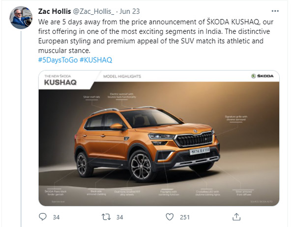 Skoda Kushaq Deliveries To Begin In August; India Launch On 28 June, 2021