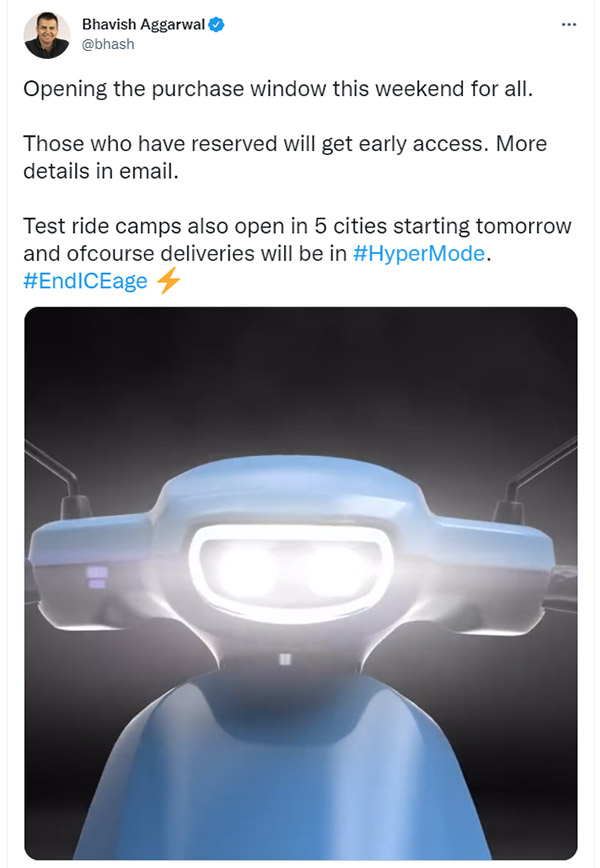 Ola Electric Scooter Purchase Window To Reopen This Weekend
